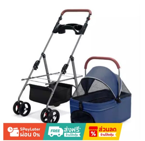 รถเข็นสัตว์เลี้ยง 2in1 ถอดเป็น car seat พับเก็บได้ - Image 4