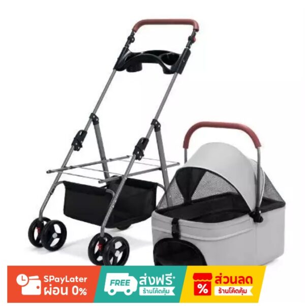 รถเข็นสัตว์เลี้ยง 2in1 ถอดเป็น car seat พับเก็บได้ - Image 5