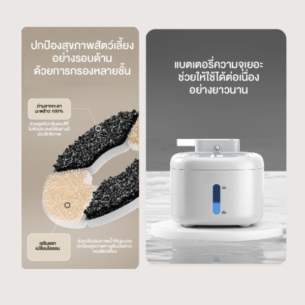 น้ำพุไร้สายสัตว์เลี้ยง ระบบเซ็นเซอร์ ถาดรองน้ำสแตนเลส - Image 6