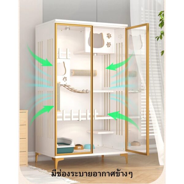 ตู้ไม้แมว สไตล์มินิมอล กรงแมวไม้ บ้านแมว วิลล่ากรงแมว ครอกแมวปิดหลายชั้น มีช่องระบายอากาศ - Image 9