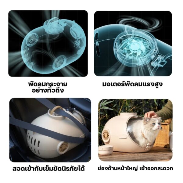 [Bratvee] กระเป๋าแคปซูล สำหรับสัตว์เลี้ยง กระเป๋าแมวแคปซูล มีพัดลมช่วยระบายอากาศ ไฟLED แข็งแรง ทนทาน - Image 8