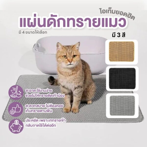 แผ่นดักทรายแมว 2 ชั้น ล้างน้ำได้ เททรายออกได้ ช่วยดักทรายแมว ที่ดักทรายแมว - Image 6