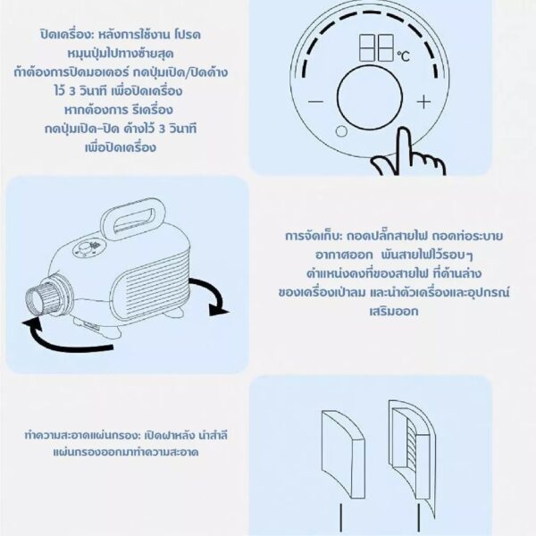 Hipidog 2000W เครื่องเป่าขนสัตว์เลี้ยงขนาดเล็ก เครื่องเป่าขนแมว มีประจุไอออนลบ ปรับแรงลมได้ - Image 3