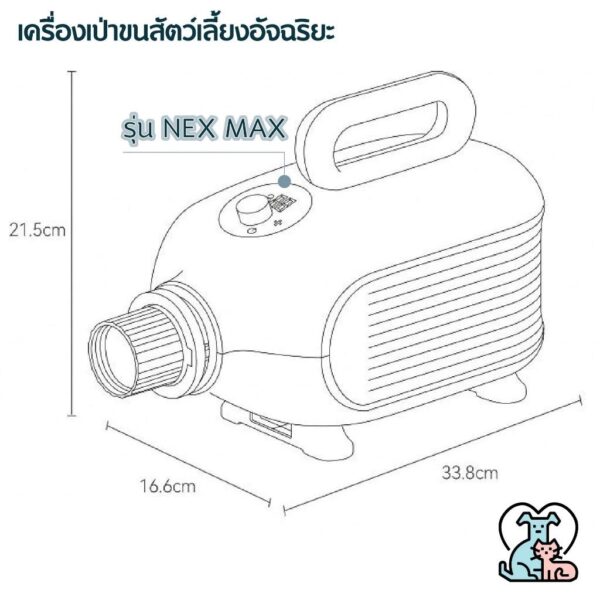 Hipidog 2000W เครื่องเป่าขนสัตว์เลี้ยงขนาดเล็ก เครื่องเป่าขนแมว มีประจุไอออนลบ ปรับแรงลมได้ - Image 6