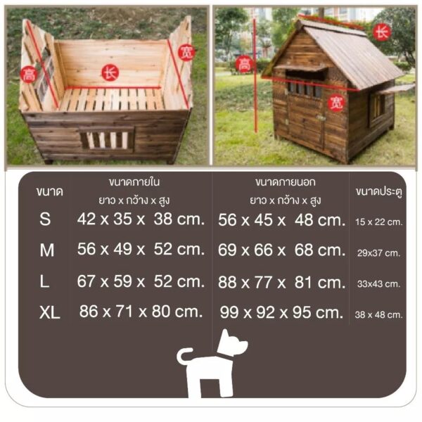 บ้านสุนัข กรงไม้ ขนาดใหญ่ ทนทานต่อสภาพอากาศ กันน้ำ กันฝน ทำความสะอาดง่าย - Image 2