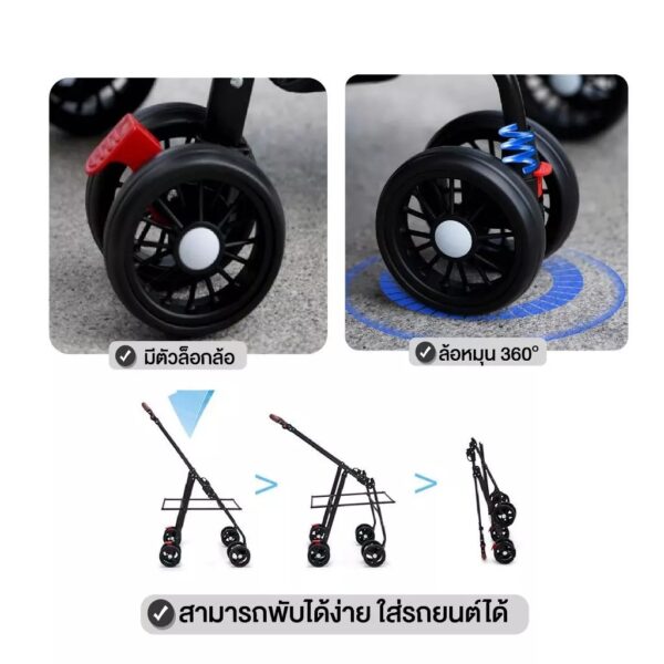 ✨รถเข็นสัตว์เลี้ยง Pet Trolley รถเข็นถอดเป็นcar seatได้ รถเข็นแมว น้องหมาพันธุ์เล็ก - Image 5