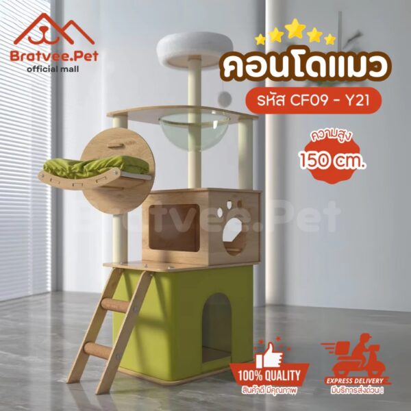 [Bratvee] คอนโดแมวไม้ บ้านเเมวไม้ คอนโดแมวหลุมอวกาศ เฟอร์นิเจอร์สัตว์เลี้ยง คอนโดแมว