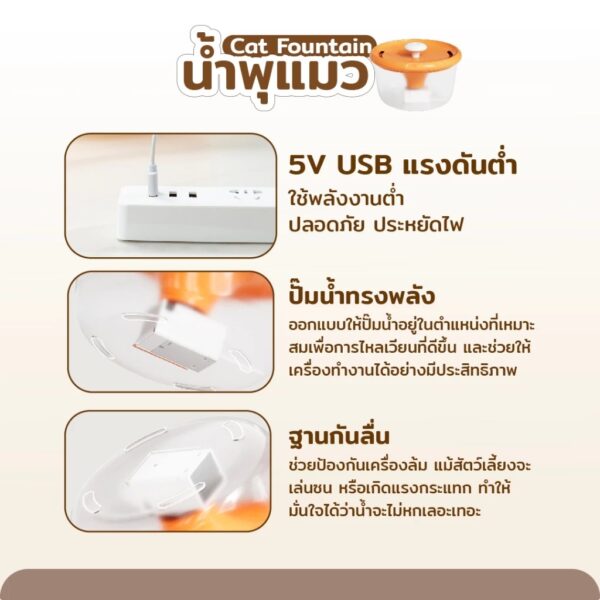 น้ำพุแมว Cat Fountain 1.8L เครื่องให้น้ำแมว กรองน้ำสะอาด ทำงานเสียงเงียบ ถอดล้างได้ทุกชิ้นส่วน - Image 9