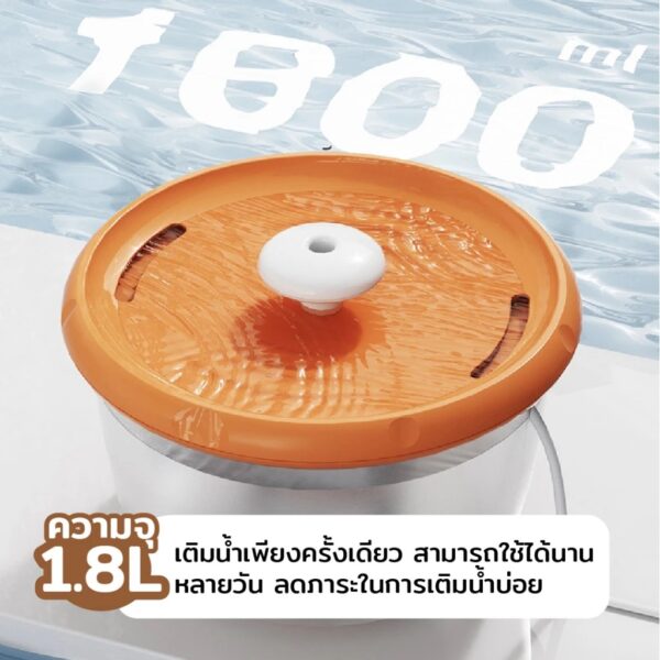 น้ำพุแมว Cat Fountain 1.8L เครื่องให้น้ำแมว กรองน้ำสะอาด ทำงานเสียงเงียบ ถอดล้างได้ทุกชิ้นส่วน - Image 10