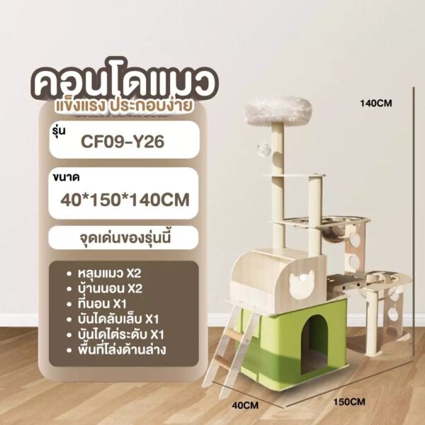 คอนโดแมว cat condo คอนโดแมวไม้ สีสันสดใส มีหลุมอวกาศใส