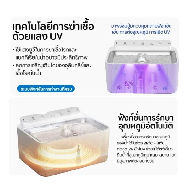 น้ำพุไร้สายสัตว์เลี้ยง น้ำพุแมว ระบบเซนเซอร์ มี UV แบตอึด จุน้ำได้ 5L. - Image 4