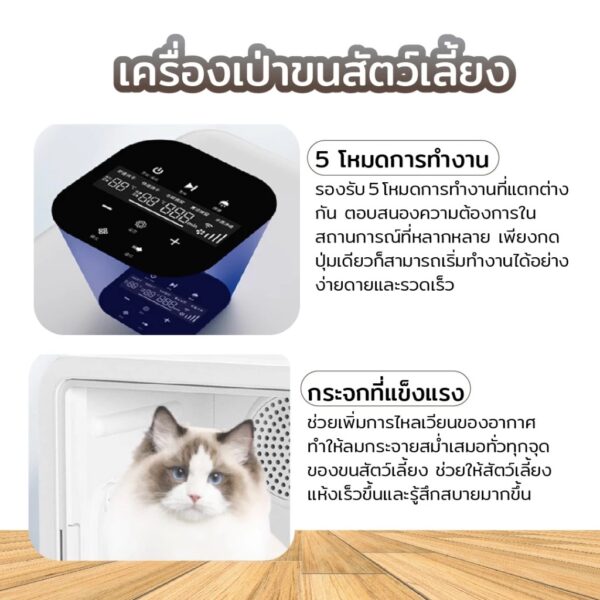 [Bratvee] ตู้เป่าขนสัตว์เลี้ยง Pet Blower 82 ลิตร เครื่องเป่าขนแมว ปรับได้ 5 โหมด เชื่อมแอพได้ - Image 5
