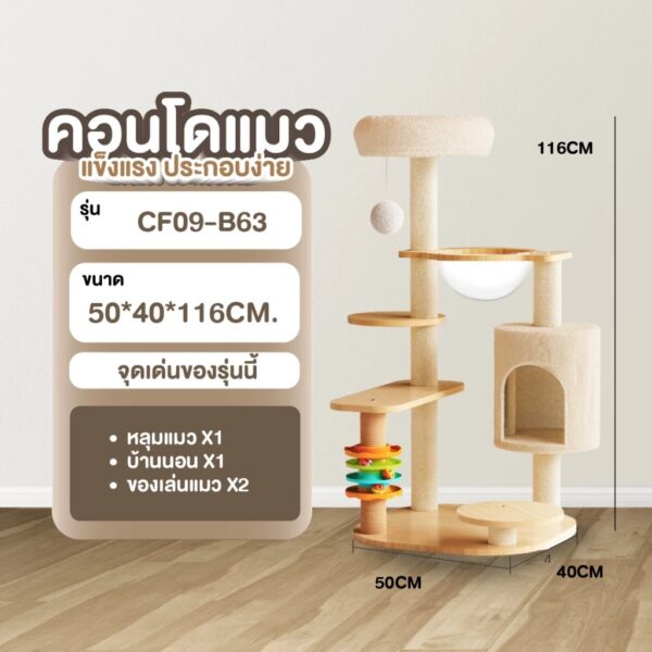 คอนโดแมว งานไม้พรีเมียม พร้อมหลุมอะคริลิคใส 2 หลุม เฟอร์นิเจอร์สัตว์เลี้ยง