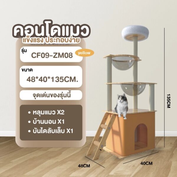 [Bratvee] คอนโดแมว รหัส ZM08 คอนโดไม้ 2 หลุม มีบันไดลับเล็บได้ พร้อมที่นอนสุดหรู