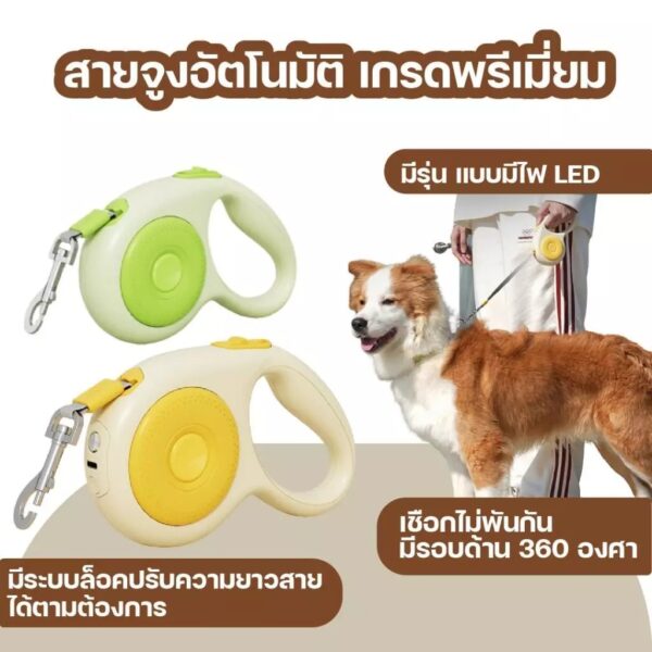 [Bratvee] สายจูงสัตว์เลี้ยง แบบม้วนเก็บอัตโนมัติ สายจูงสุนัข สายจูงแมว มีไฟ LED ความยาว 3เมตร /5เมตร