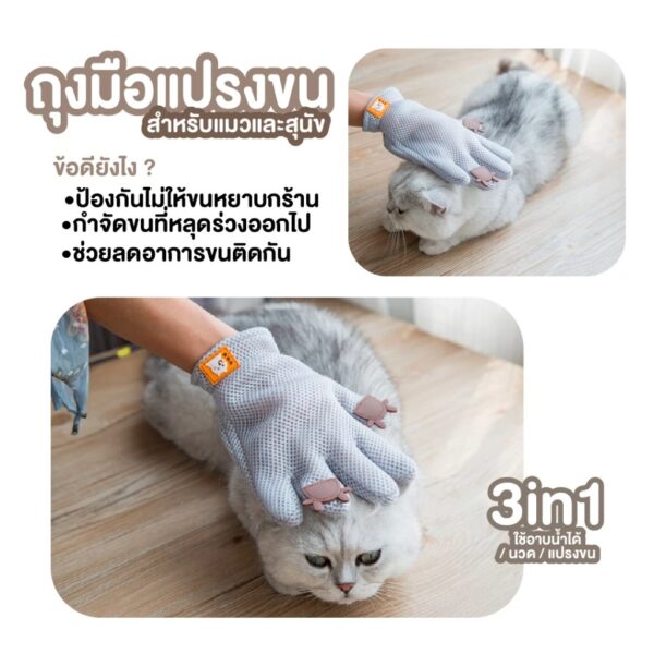 [Bratvee] ถุงมือแปรงขนสัตว์เลี้ยง 3in1 ถุงมืออาบน้ำ แปรงขน ใช้ได้ 2 ฝั่ง สำหรับแมวและสุนัข - Image 8